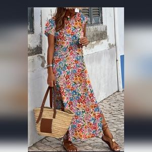 New Multicolor Long Floral Sleeve Dress